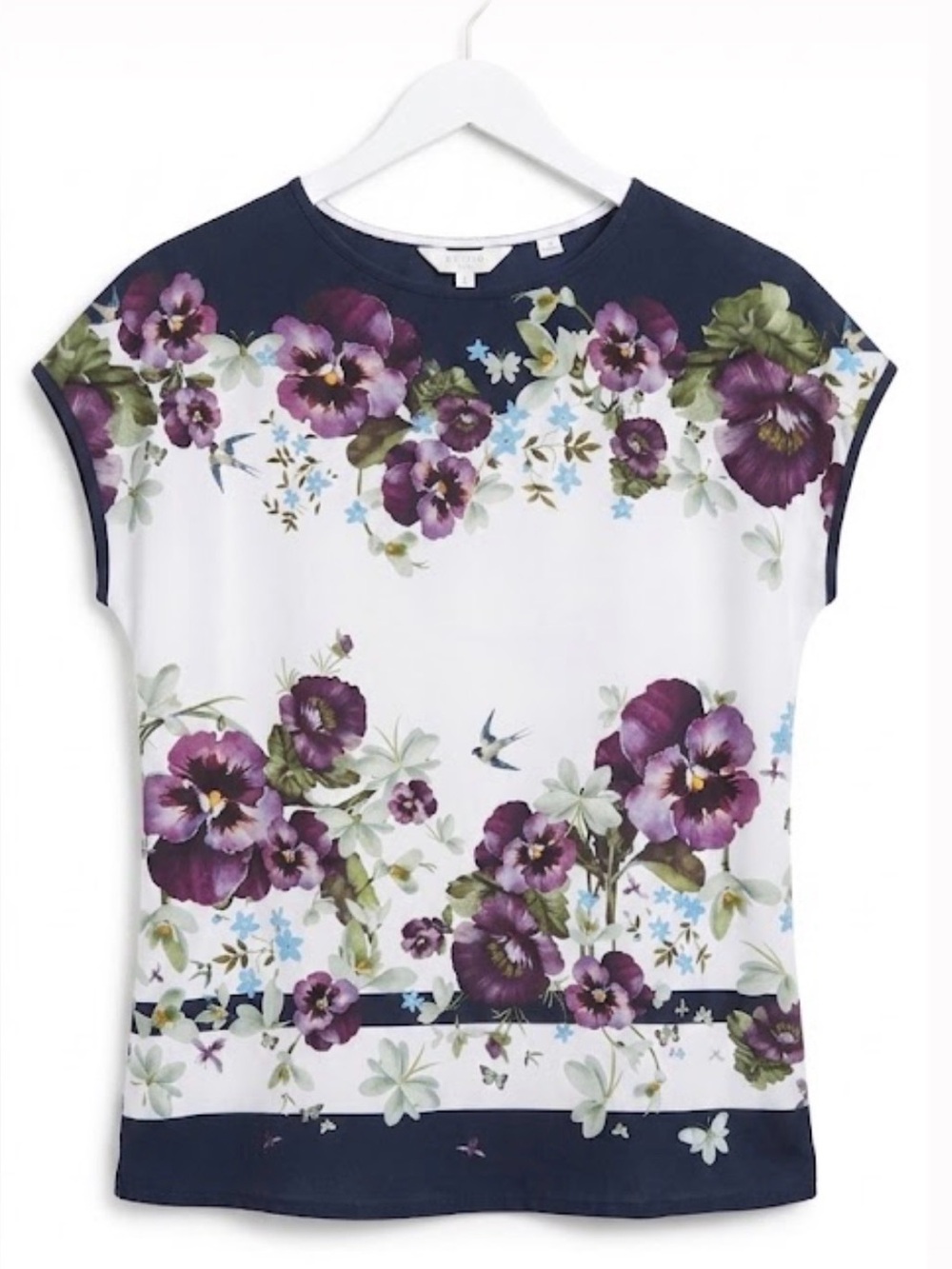 Ted Baker Floral Blouse-Cap-Sleeve Navy, Off-White, Purple